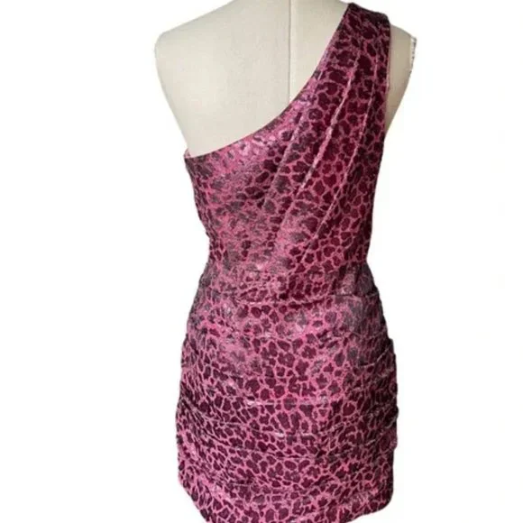 Ramy Brooke  Linda One Shoulder Mini Dress in Pink Animal Print XS NWT $525 - Picture 8 of 11